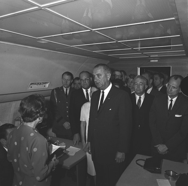 Then-Vice President Lyndon B. Johnson being sworn in as President.